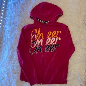 Justice, pink, cheer, zebra print hoodie